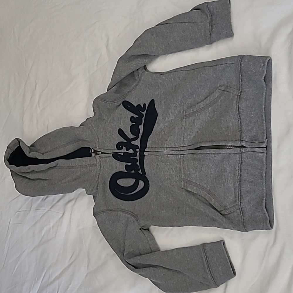 💥5/$25 Oshkosh B'gosh Boys Size 4/5 Gray Long Sleeve Hooded Zip Up Sweatshirt
